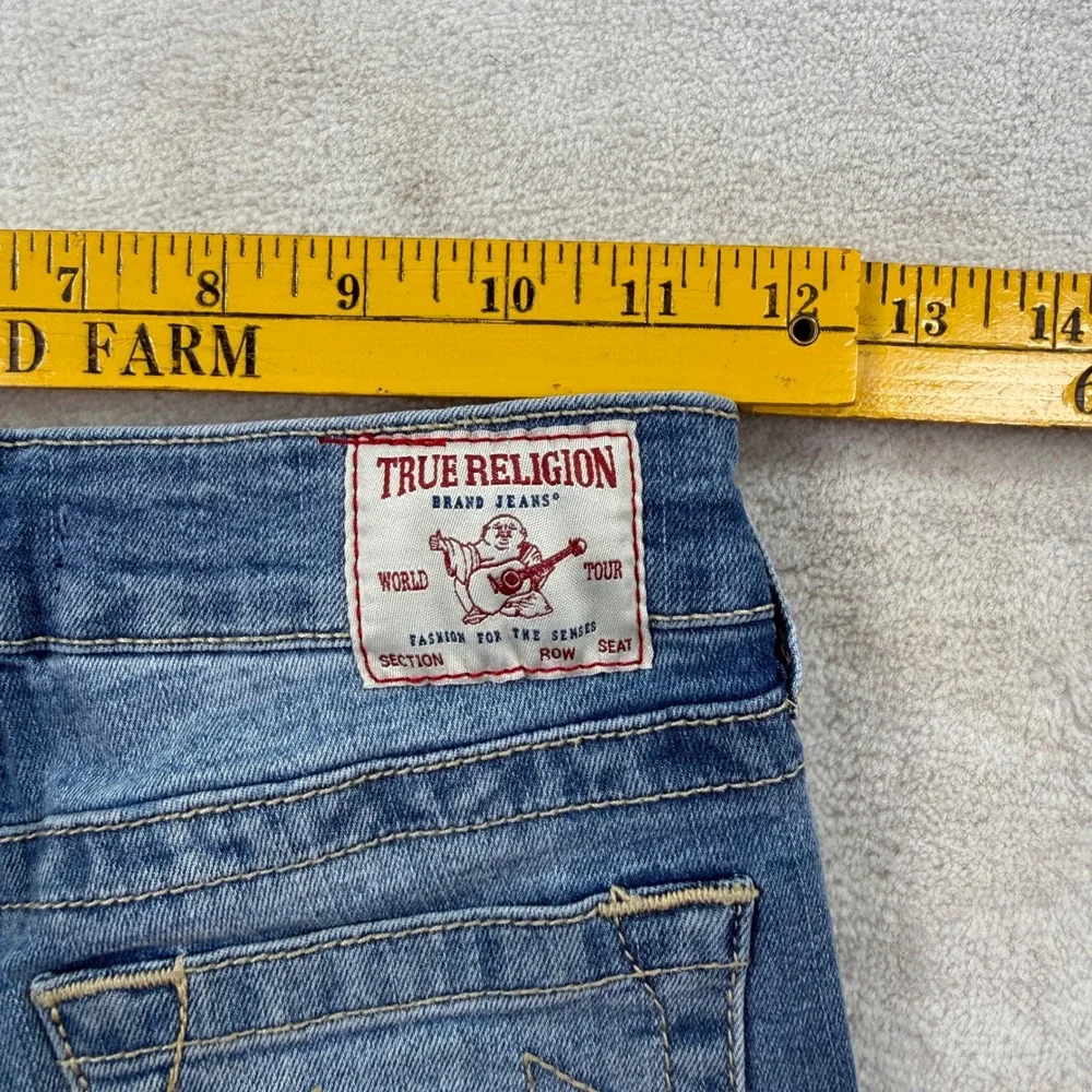 True Religion Halle Girls Super Skinny Jeans Size 7 Sequin Star Distressed Blue